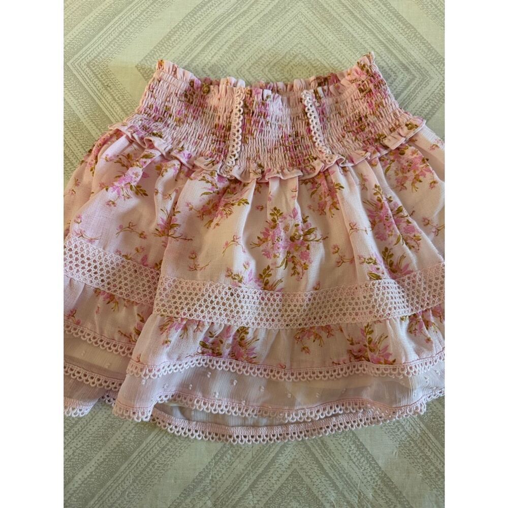 Katie J NYC Pink Floral Ruffle Skirt Size XL | Smocked Waist | Lace Trim